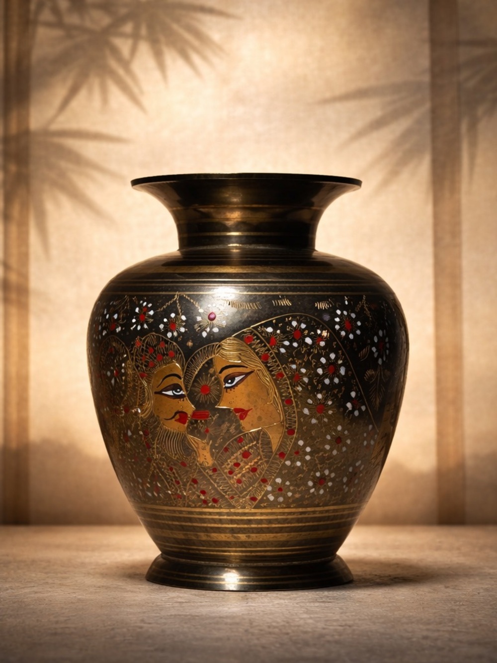 Vintage Indian Hand-painted Brass Vase